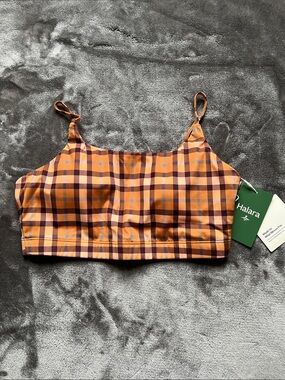 🆕 HALARA Orange/Peach/Maroon/Blue Plaid Cropped Camisole,size S